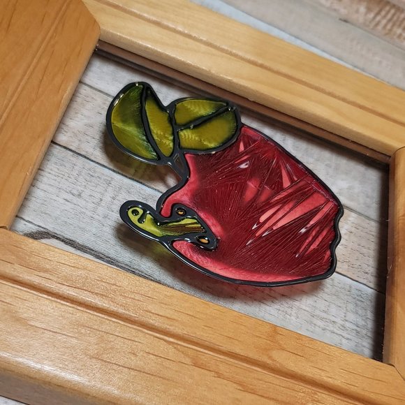 Framed Glass Window Panel - Apple w/ Worm - Open Windows, Salida, Colorado - Picture 6 of 7